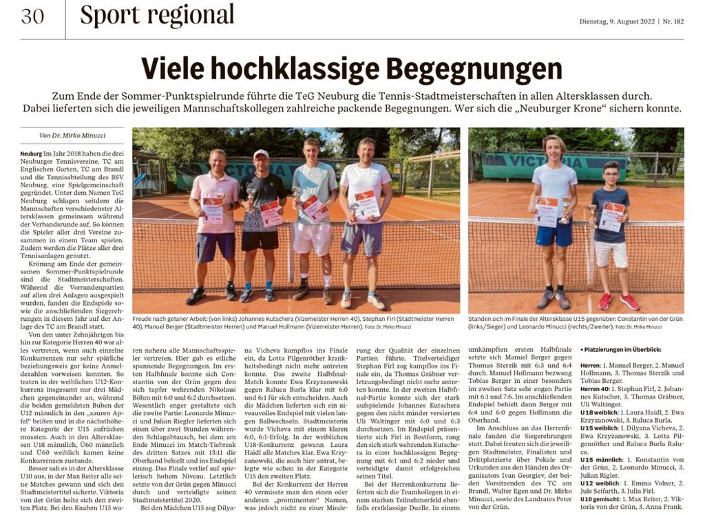 2022 08 09 Zeitungsbericht Stadtmeisterschaft