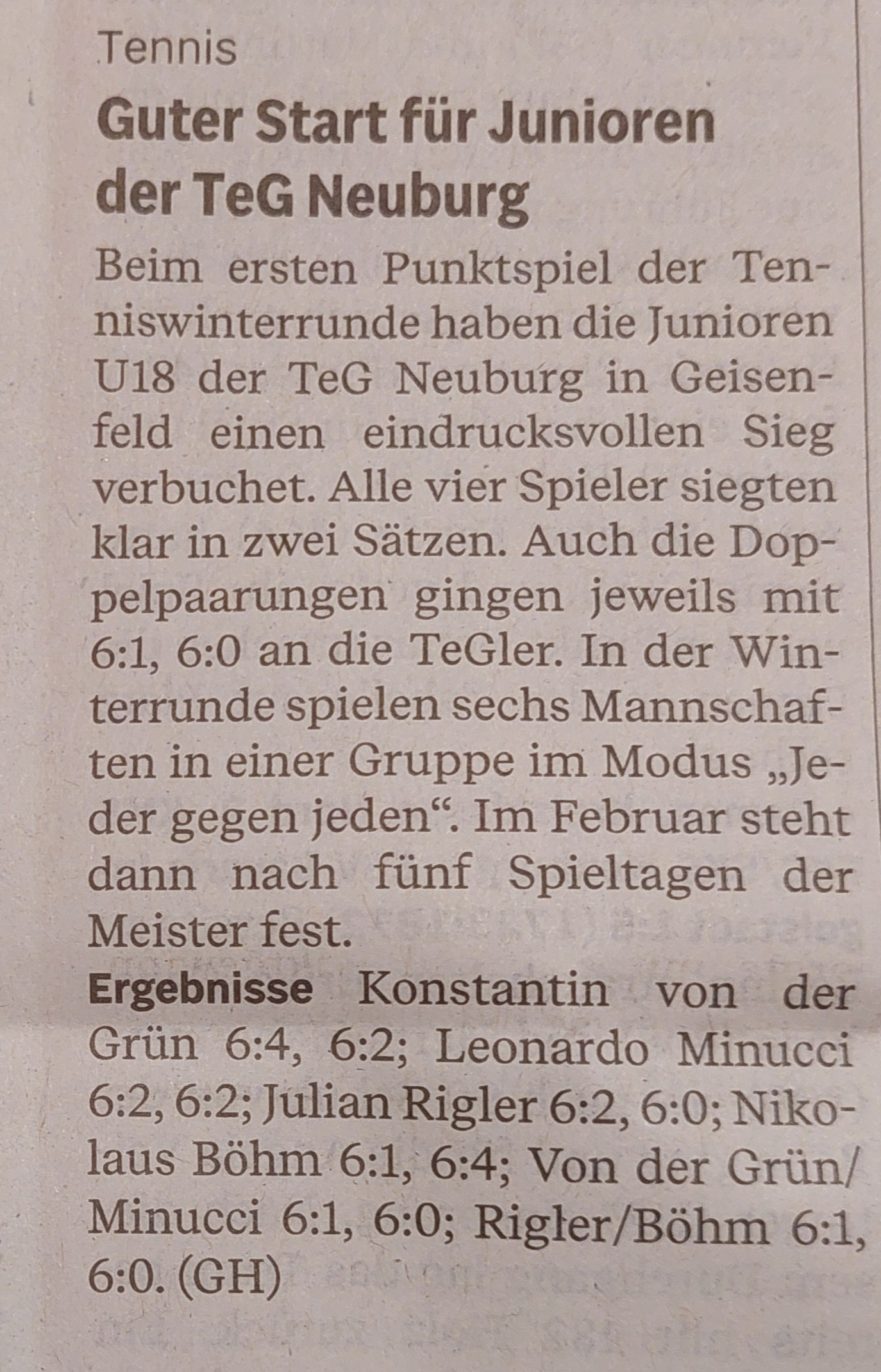 2023 11 03 Zeitungsbericht Spielbericht Winterrunde